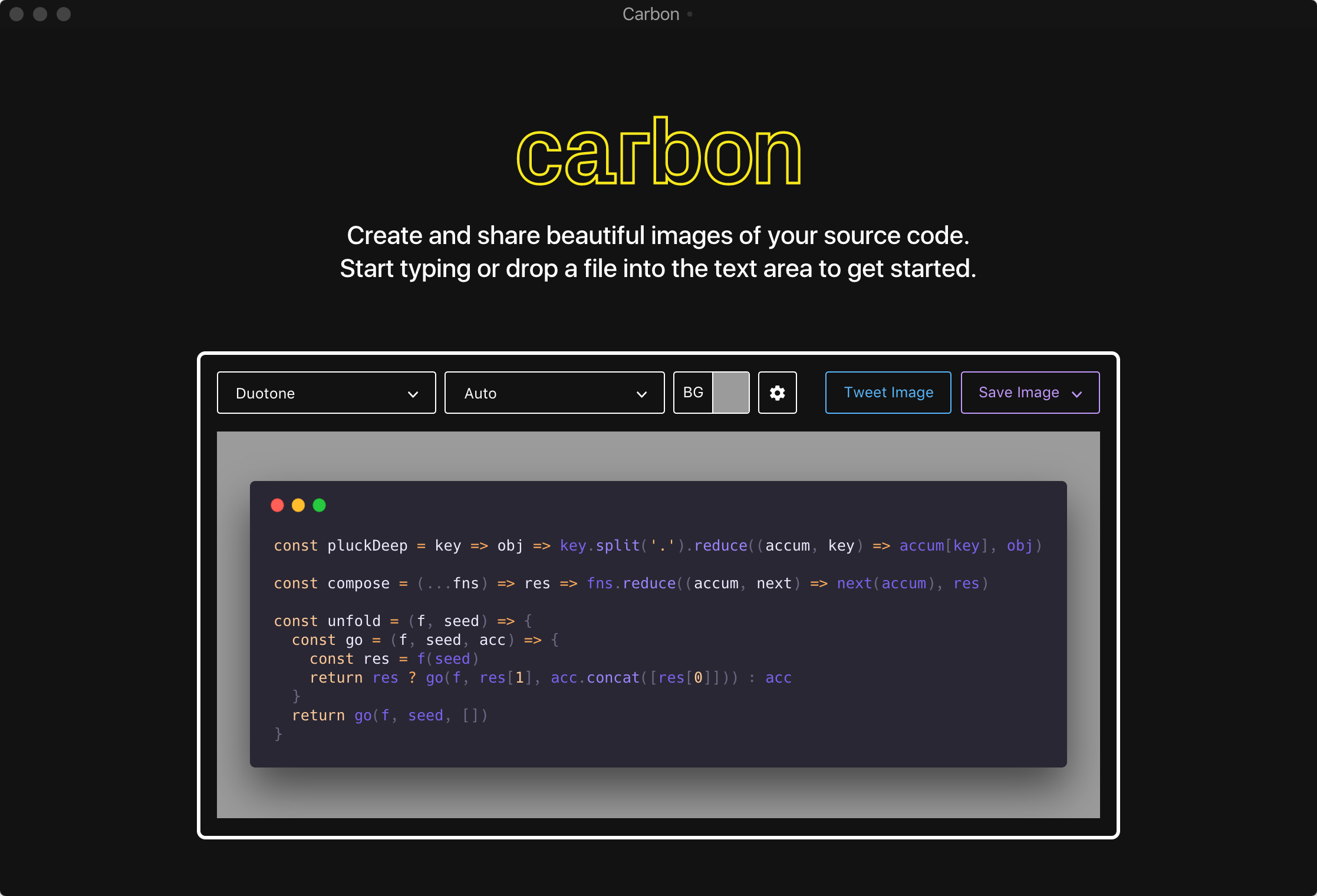 Screenshot of carbon.now.sh